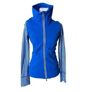 Lululemon Athletica Blue Striped Full Zip Track Colorblock Jacket Size 2